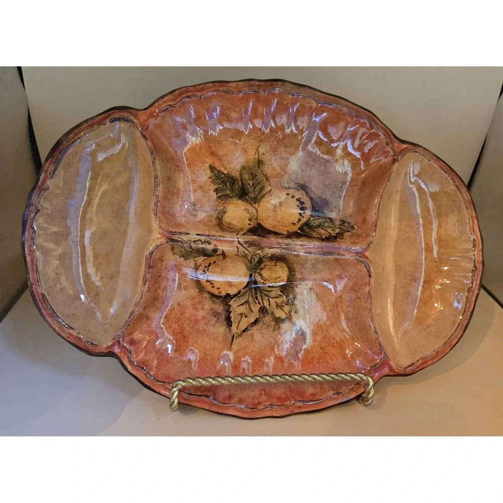 Tuscany Serving Dish, Scalloped‎ Design Fruit And Leaves 13